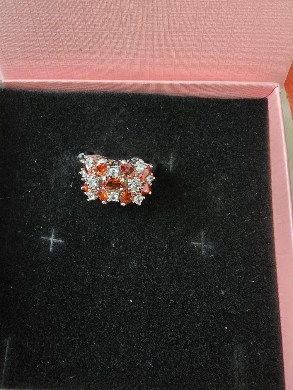 Silver Ring with Red and Clear Gem Cluster - Women's Fashion Jewelry